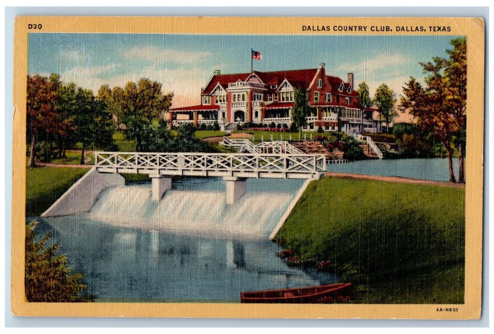 Dallas Texas TX Postcard Dallas Country Club House Bridge Water Stream 1955
