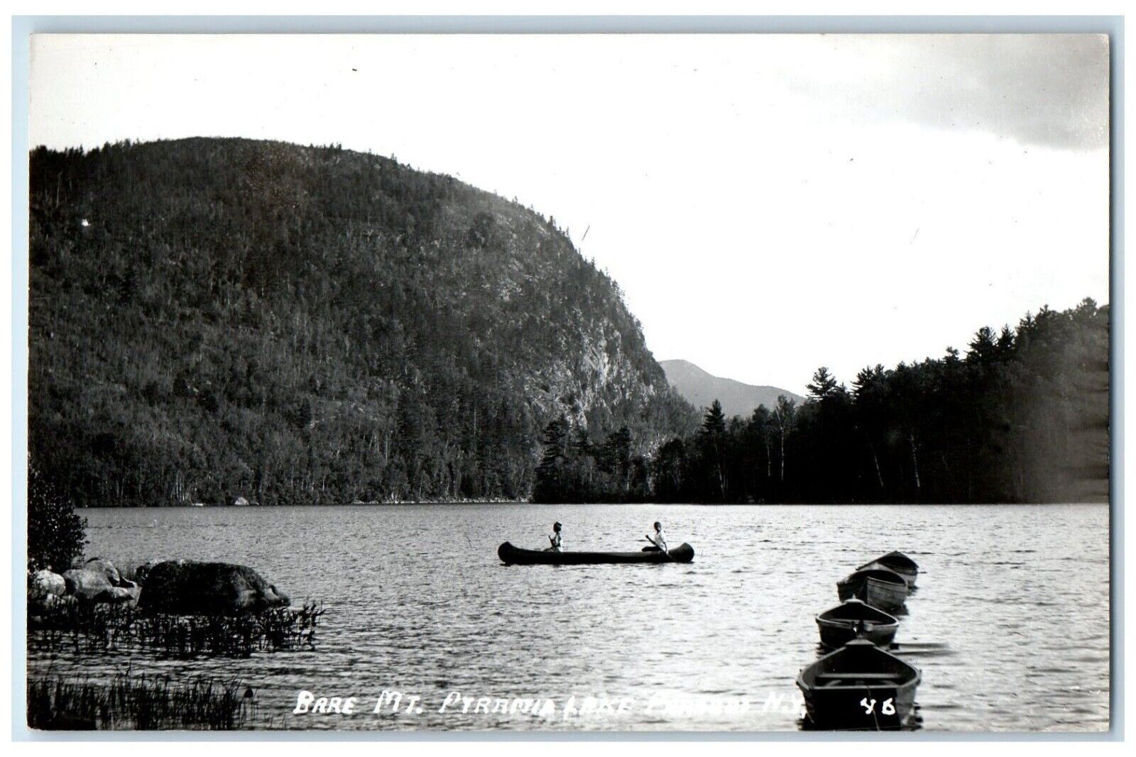 c1940\'s Bare Mt. Pyramid Lake Canoe New York NY Adirondack RPPC Photo Postcard