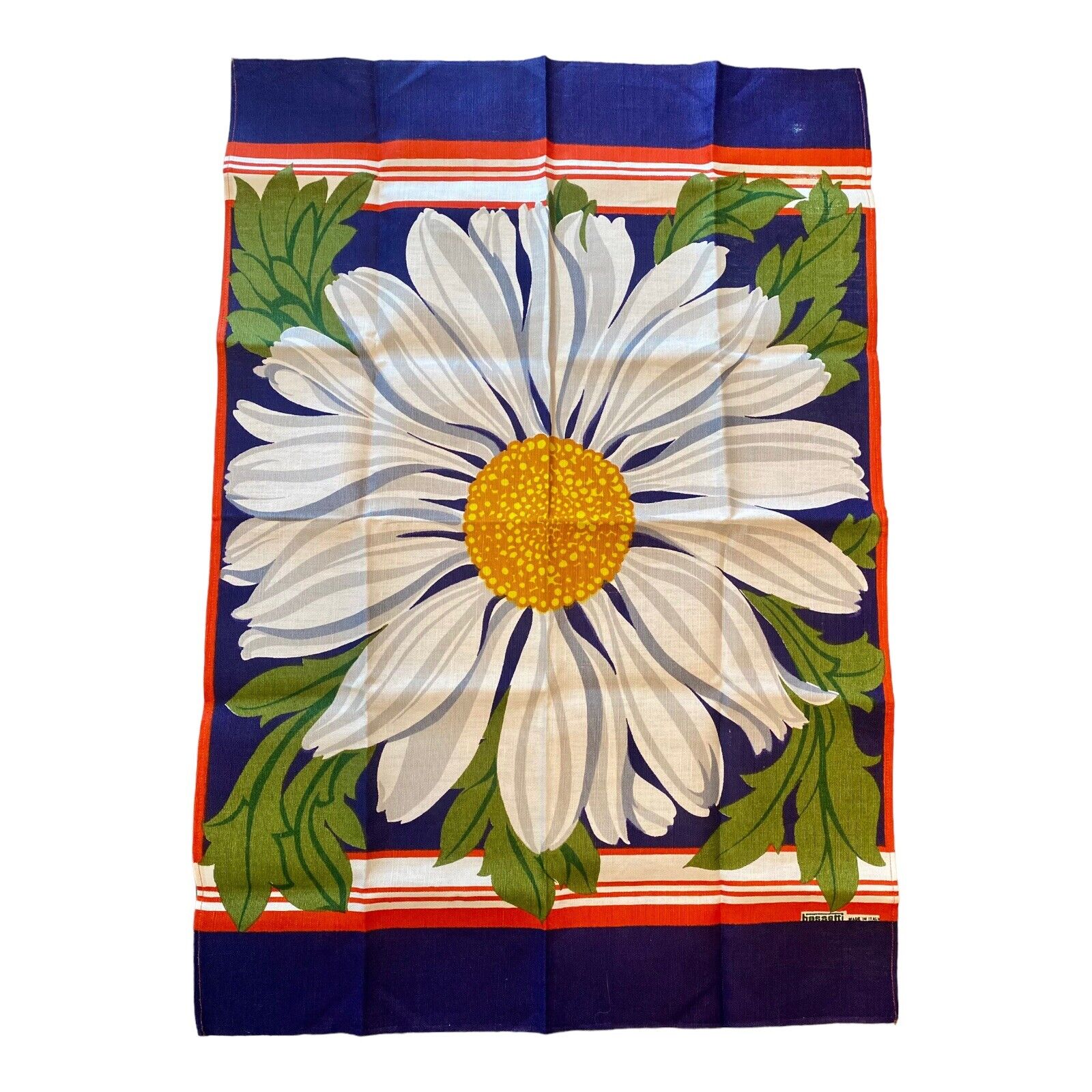 Vintage Hand Towel BASSETTI Floral Daisy Red White Blue Made in Italy