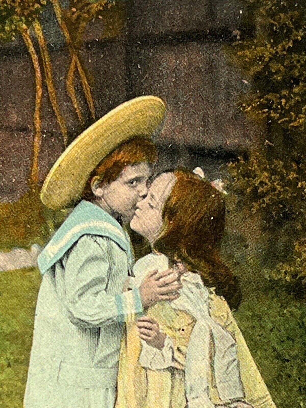 Antique Postcard 1900s Ephemera Boy Girl Reconciliation Litho Unposted Colorful