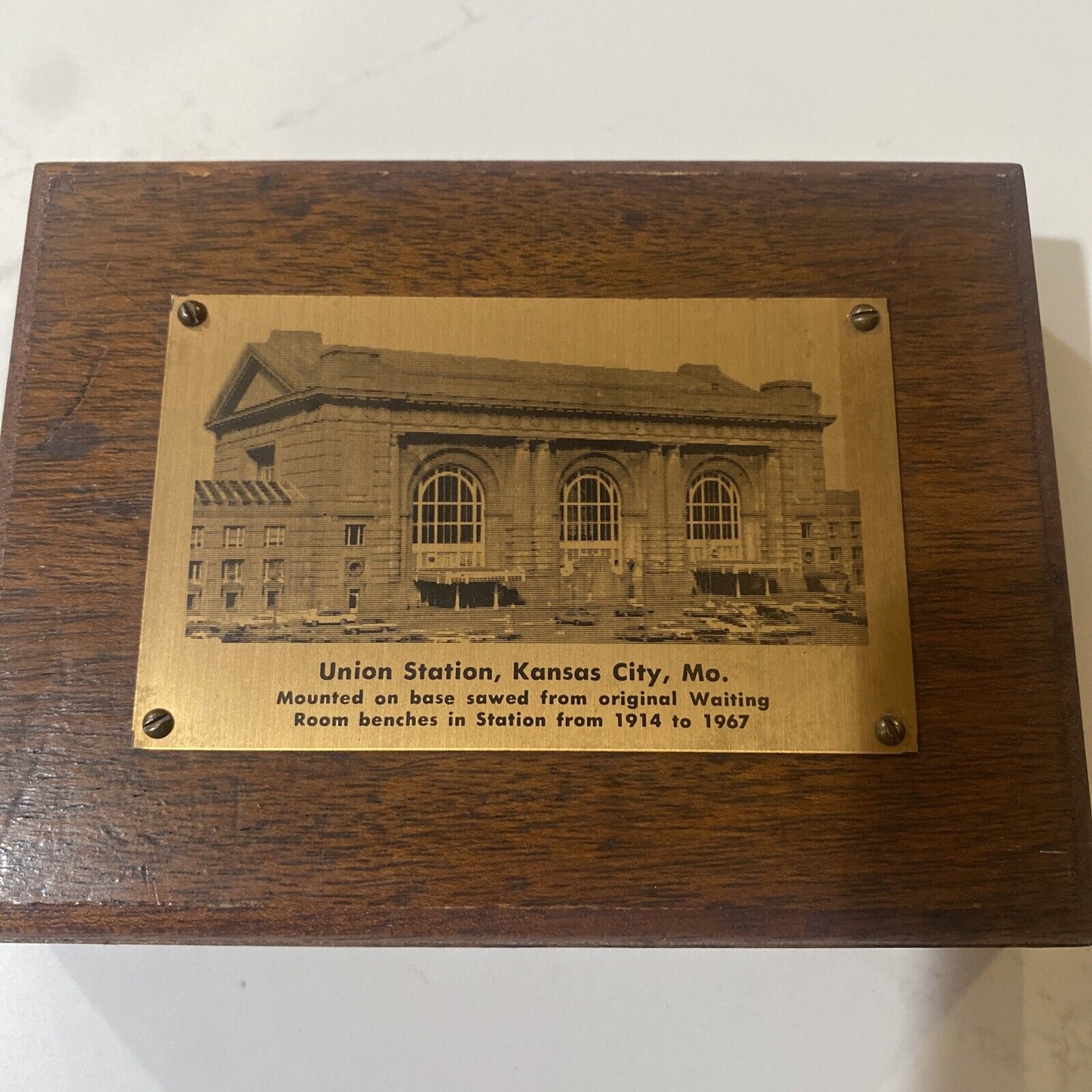 A souvenir piece of wood from Union Station Kansas City Missouri