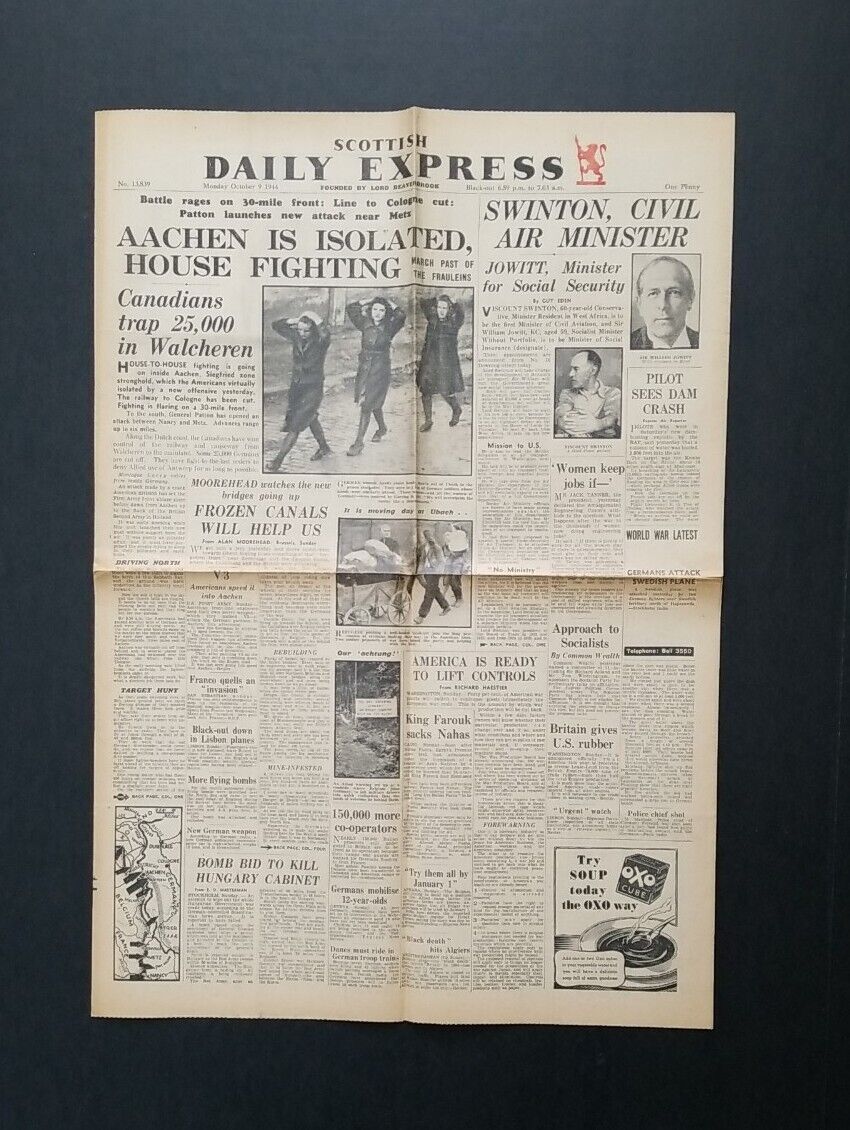 WW2 October 9, 1944 Scottish DAILY EXPRESS Newspaper ~ Military ~ Scotland 