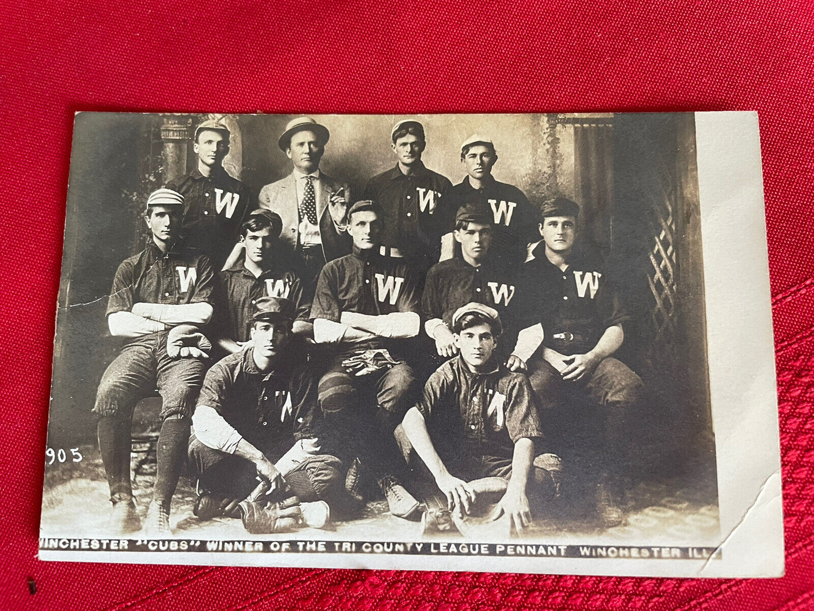 Early 1900’s RPPC Winchester Cubs Baseball Champions Team Photo Winchester, IL