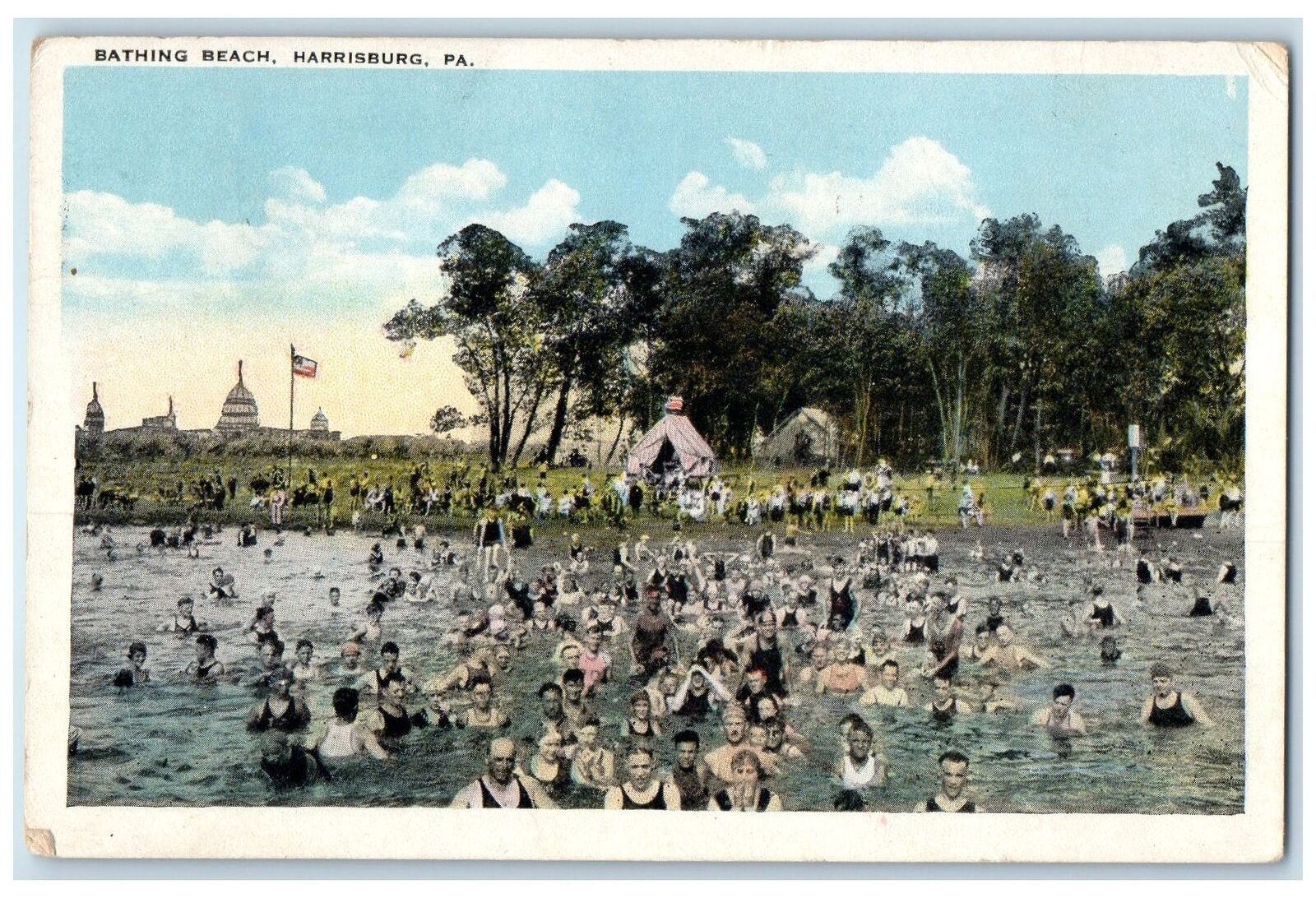 1922 Bathing Beach Scene Harrisburg Pennsylvania PA Posted Vintage Postcard