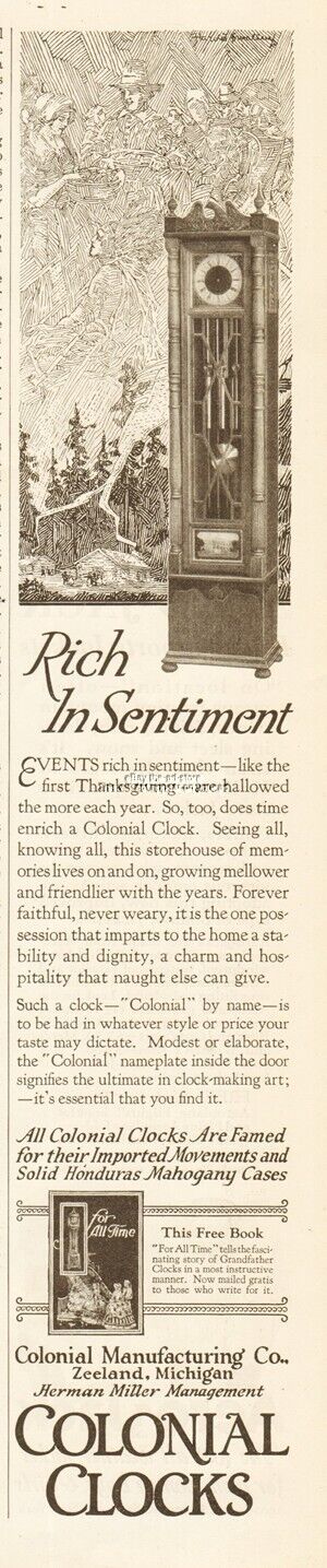 1927 Colonial Mfg Co Zeeland MI Grandfather Clock Vintage Ad Rich in Sentiment