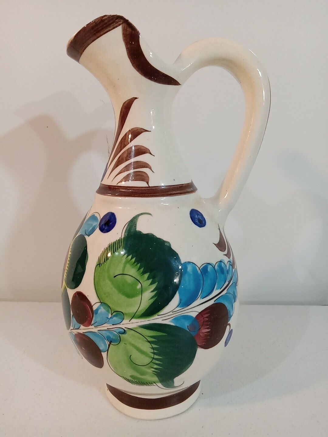 Vintage Mexican Art Pottery 10.5” Pitcher Signed PJ Mexico