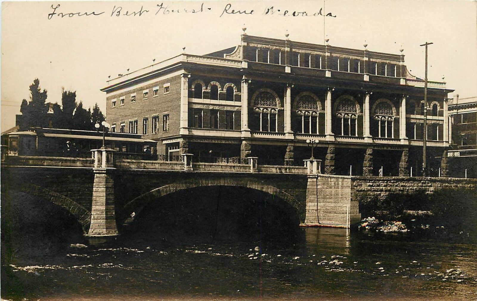 c1910 RPPC Postcard; Masonic Temple Reno NV Truckee River Wedding Ring Bridge