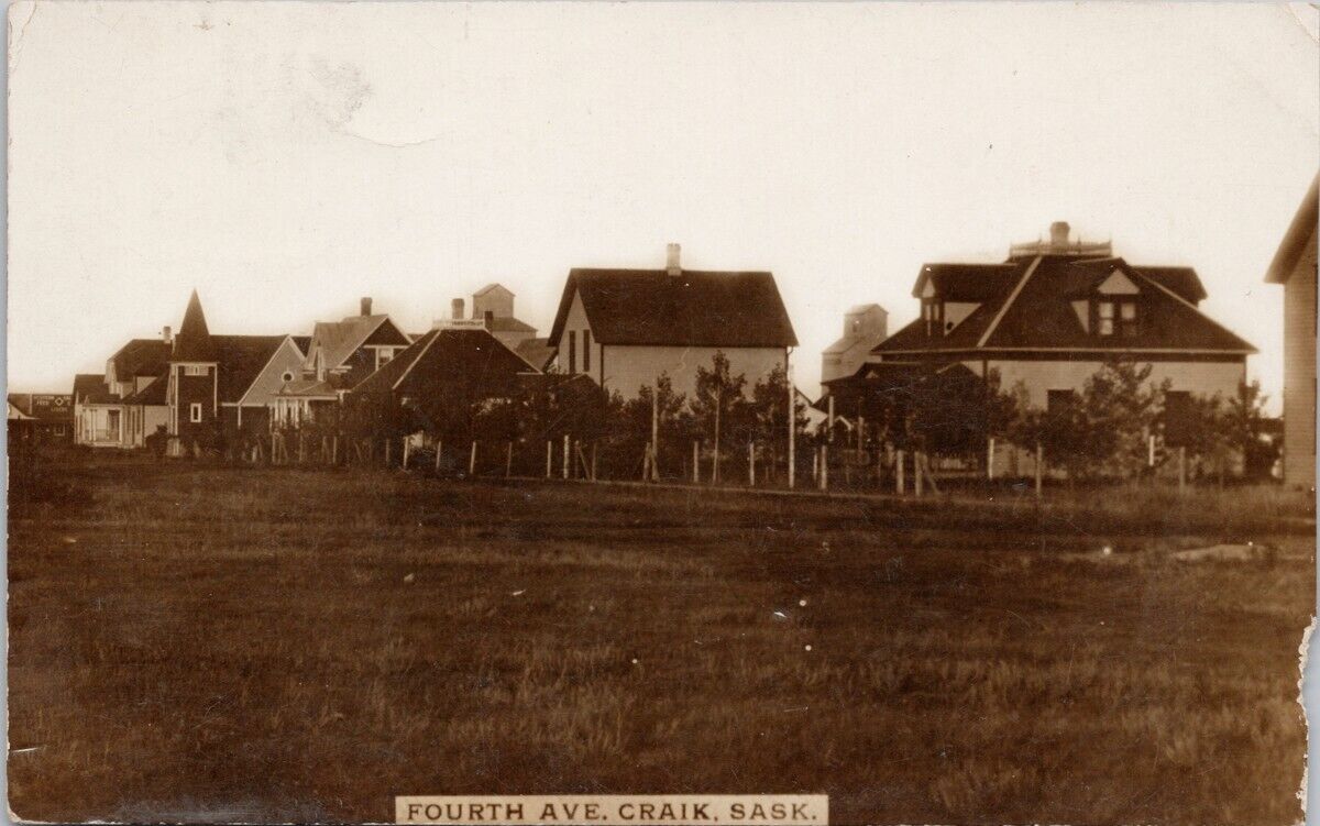 Craik SK Fourth Avenue Saskatchewan Sask Houses c1911 RPPC Postcard E80 *as is