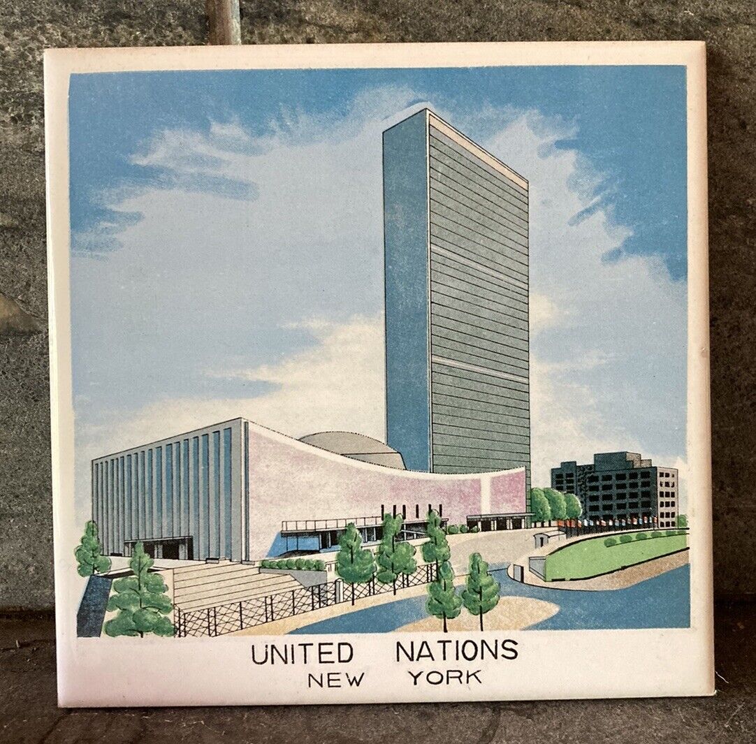 MCM Vintage UNITED NATIONS MANHATTAN NY USA Wall Hanging Tile Japan RETRO MOD