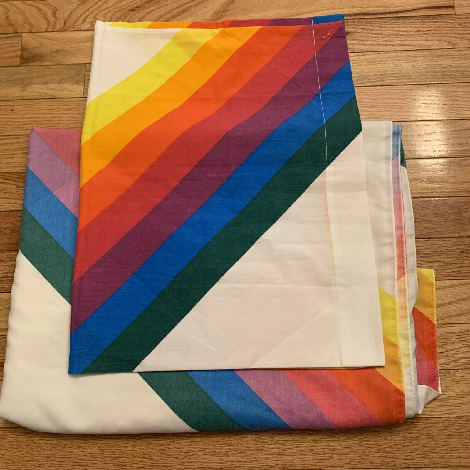 Vtg Rainbow 🌈 Double Flat Sheet + Pillowcase Thomaston New Era Retro 70s 80s
