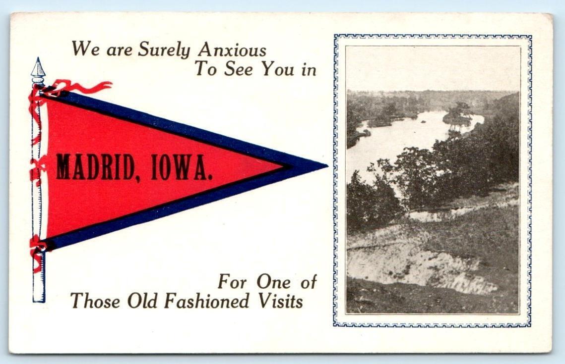 MADRID, IA Iowa ~ We Are Anxious to See You ~ PENNANT GREETING c1910s Postcard