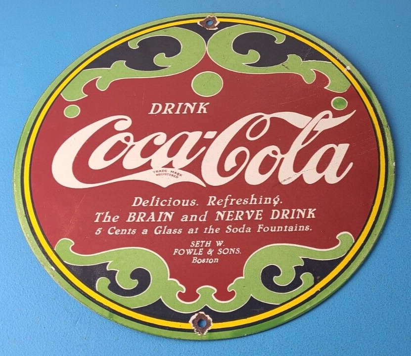 Vintage Coca Cola Porcelain Sign - Gas Pump Service Drink Soda Beverage Sign
