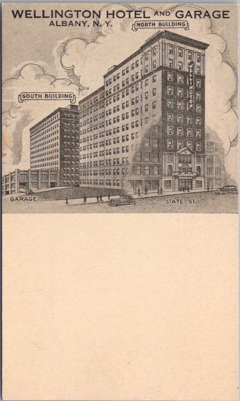 c1910s ALBANY, New York Postcard WELLINGTON HOTEL & GARAGE Artist\'s View /Unused