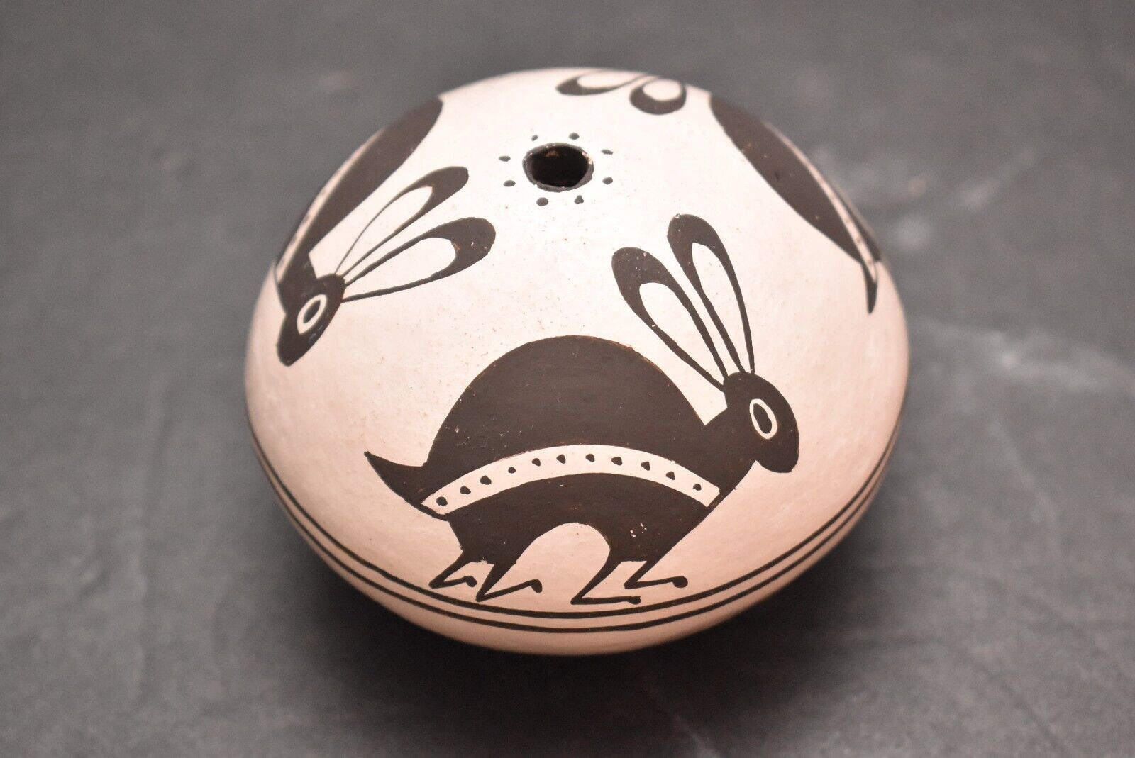 Dolores Lewis Acoma Pueblo Native American Rabbit Pottery Pictorial Seed Pot