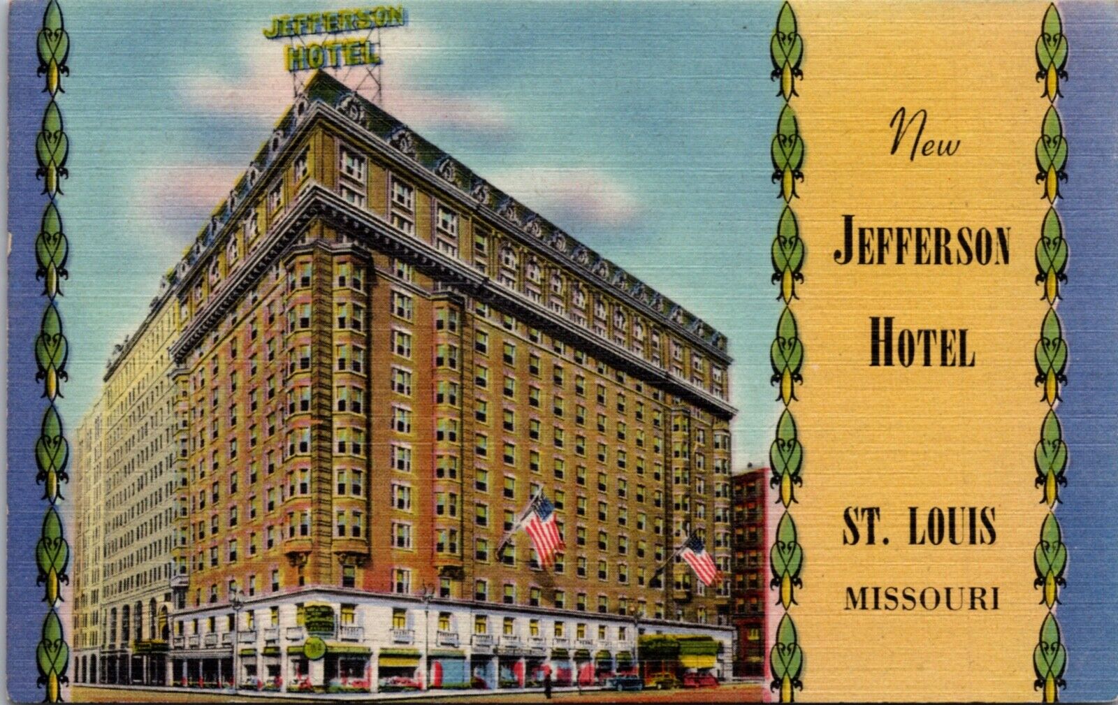 Linen Postcard Jefferson Hotel in St. Louis, Missouri