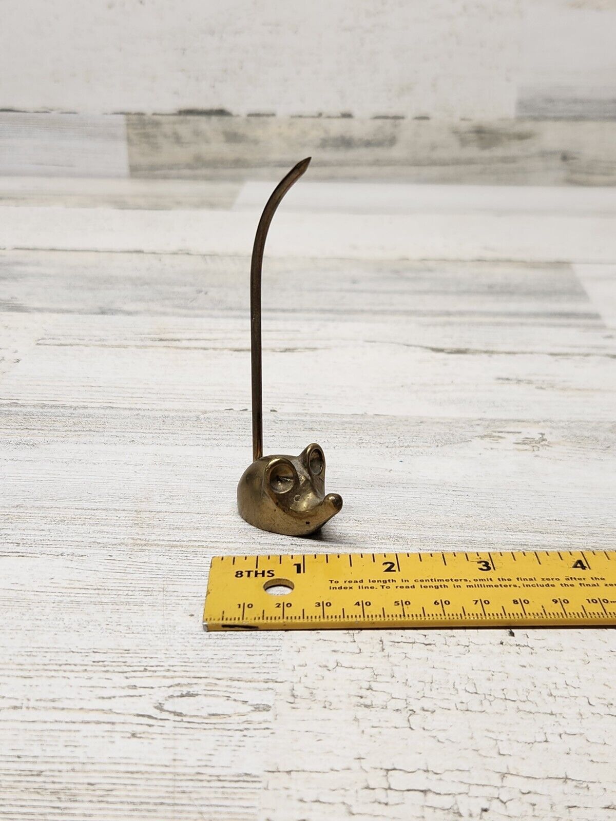 Vintage Brass Mouse Long Tail Paperweight, Receipt Holder, Ring Holder