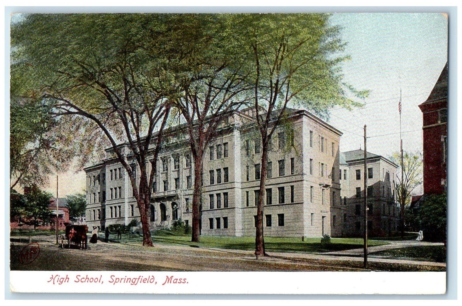 c1920 High School Campus Building Carriage Springfield Massachusetts MA Postcard