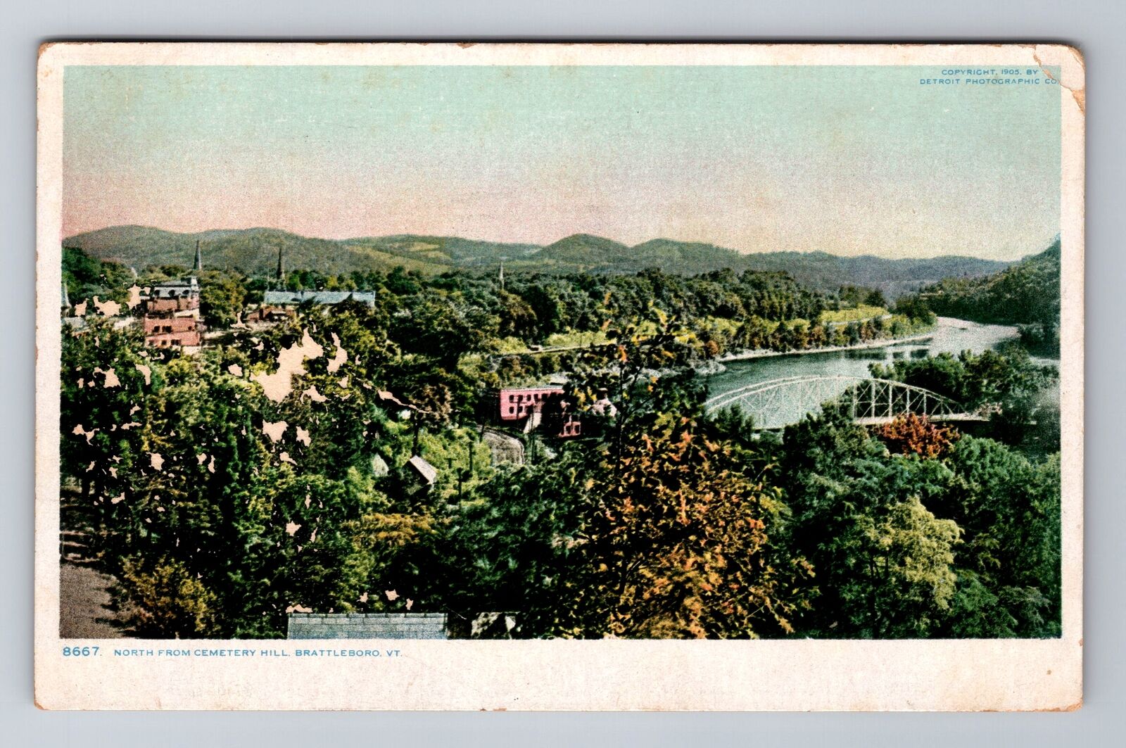 Brattleboro VT-Vermont, Looking North over Town, c1912 Antique Vintage Postcard