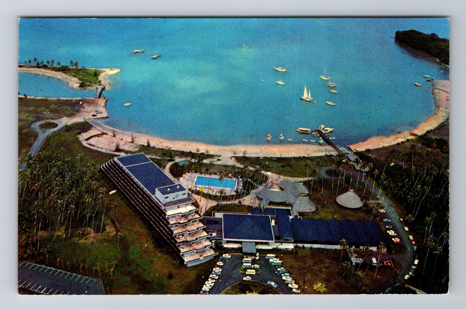 Tahiti-French Polynesia, Aerial Of Maeva Beach Hotel, Vintage Souvenir Postcard