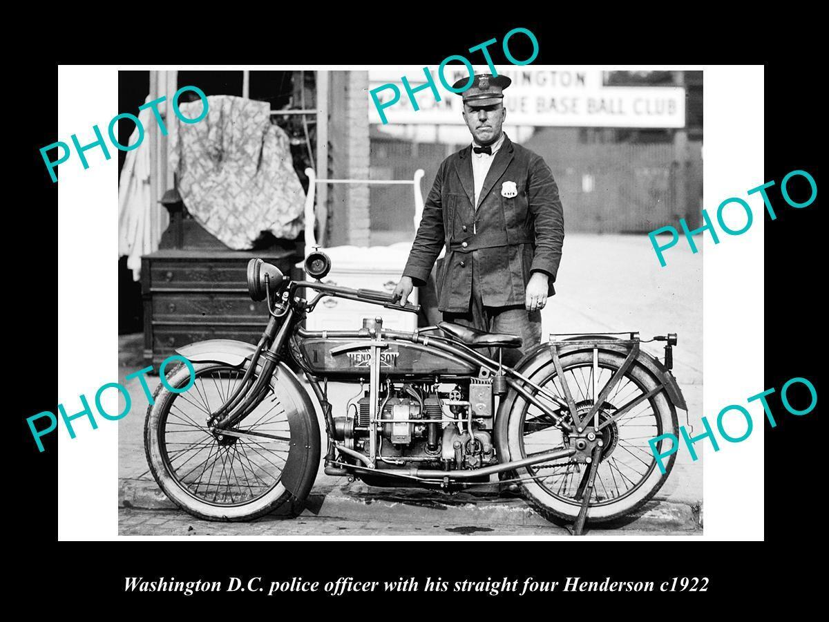 OLD 8x6 HISTORIC PHOTO OF WASHINGTON DC HENDERSON POLICE MOTORCYCLE c1922