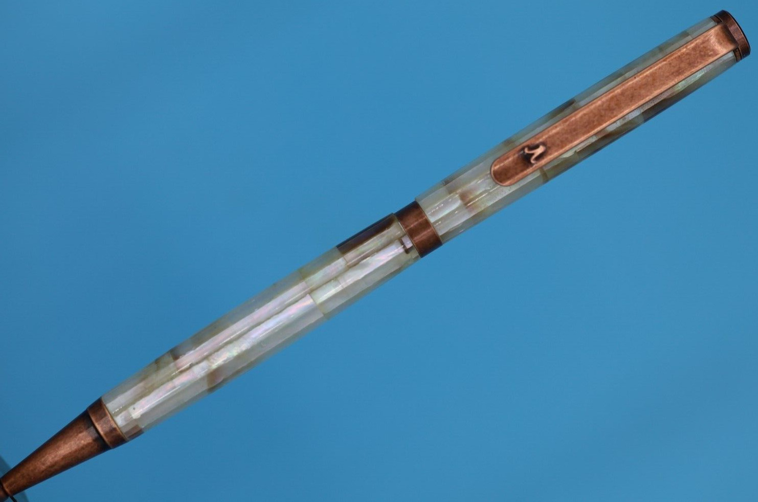 Artisan Slimline Ballpoint Pen with Abalone Shell in Antique Copper