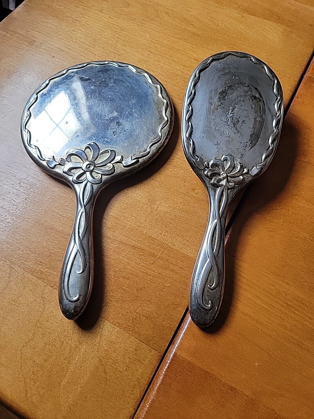 Vintage Silver Plate Hand Mirror And Brush Set