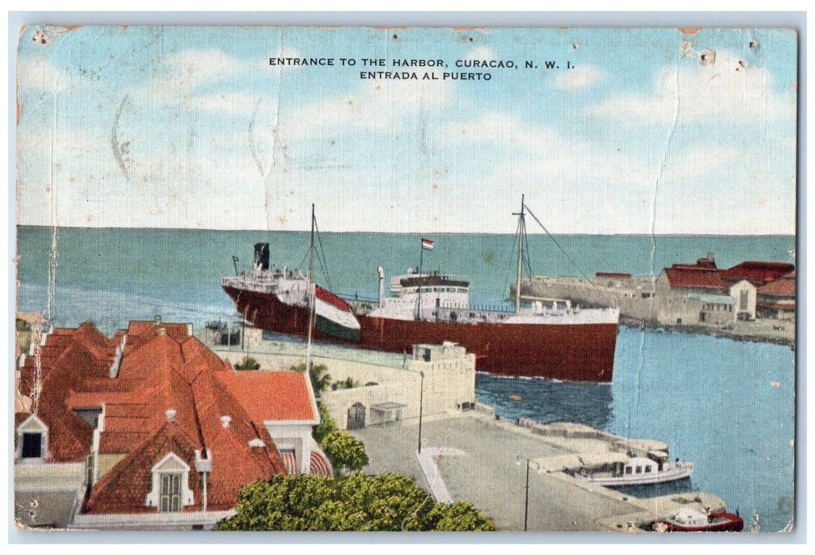 c1960\'s Entrance To The Harbor Curacao NWI Entrada Al Puerto Vintage Postcard