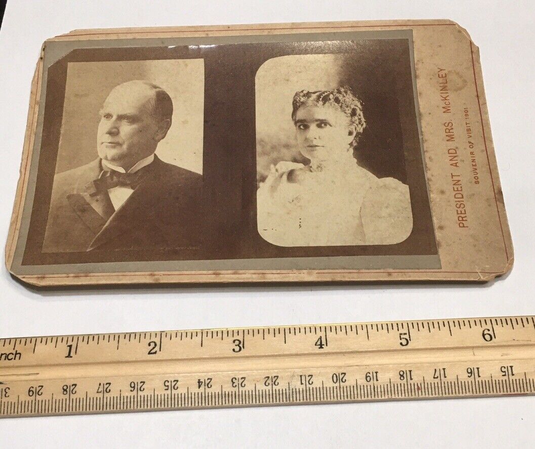 Rare 1901 Stereo view Photo Of President And Mrs McKinley Souvenir Of Visit