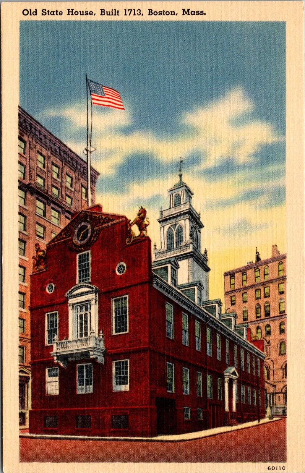Postcard Old State House Built 1713 Boston Mass [bx]