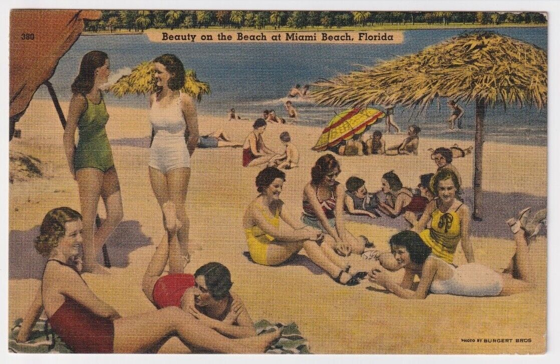 Vintage Miami Beach FL Postcard, Ladies on the beach, Beauty on the beach