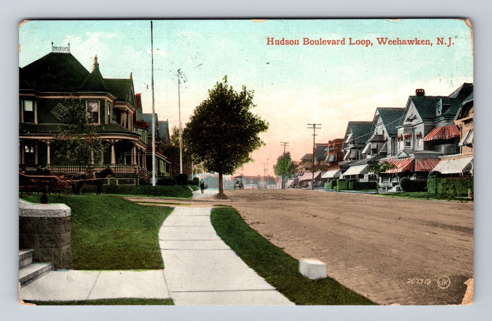 Weehawken NJ-New Jersey, Hudson Boulevard Loop, Vintage c1910 Postcard