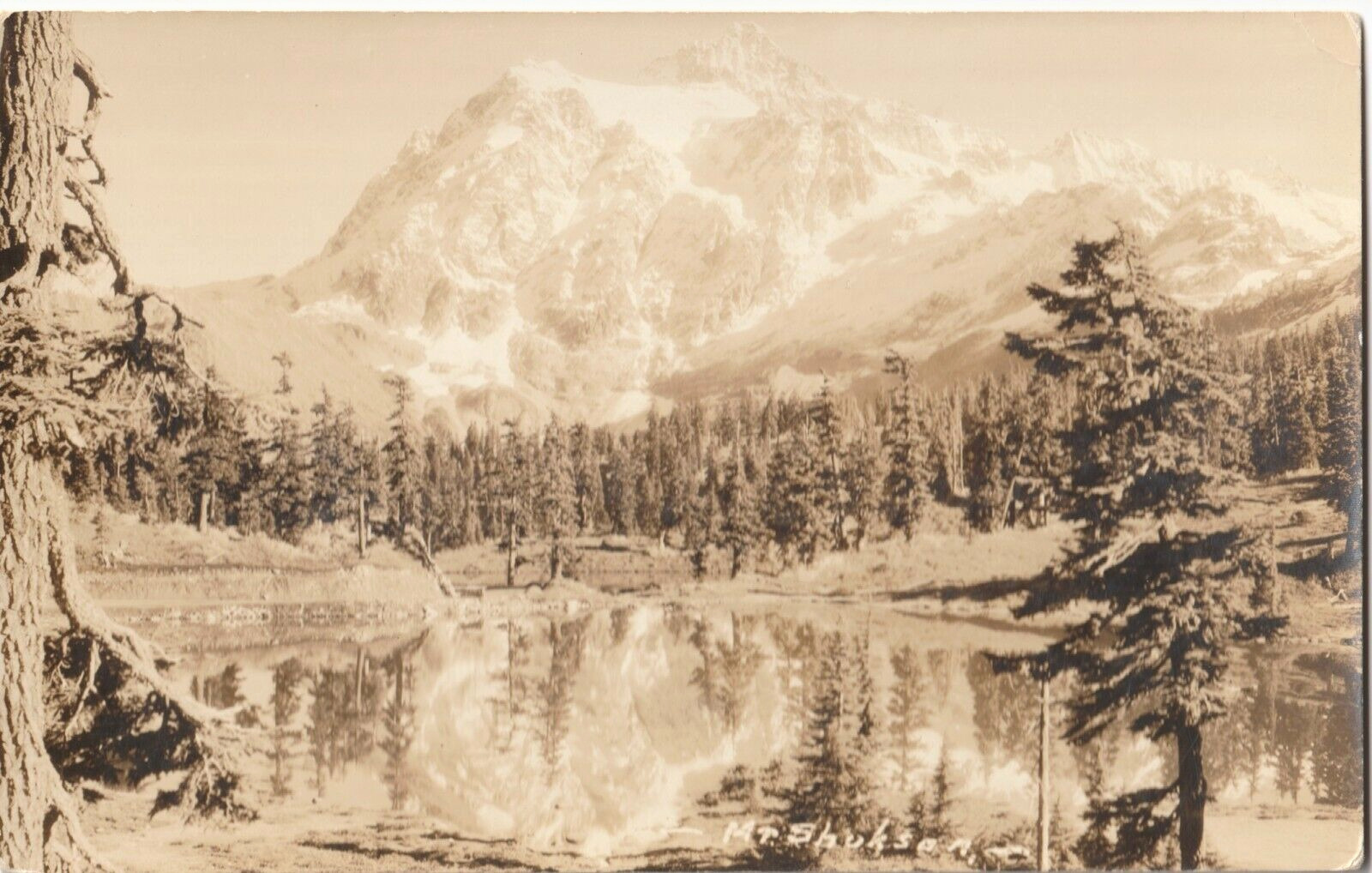 Mt. Shuksan with lake-North Cascades, Washington-antique rppc postcard