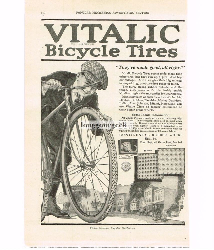 1920 Vitalic Bicycle Tires Continental Rubber Company Erie PA Vintage Print Ad