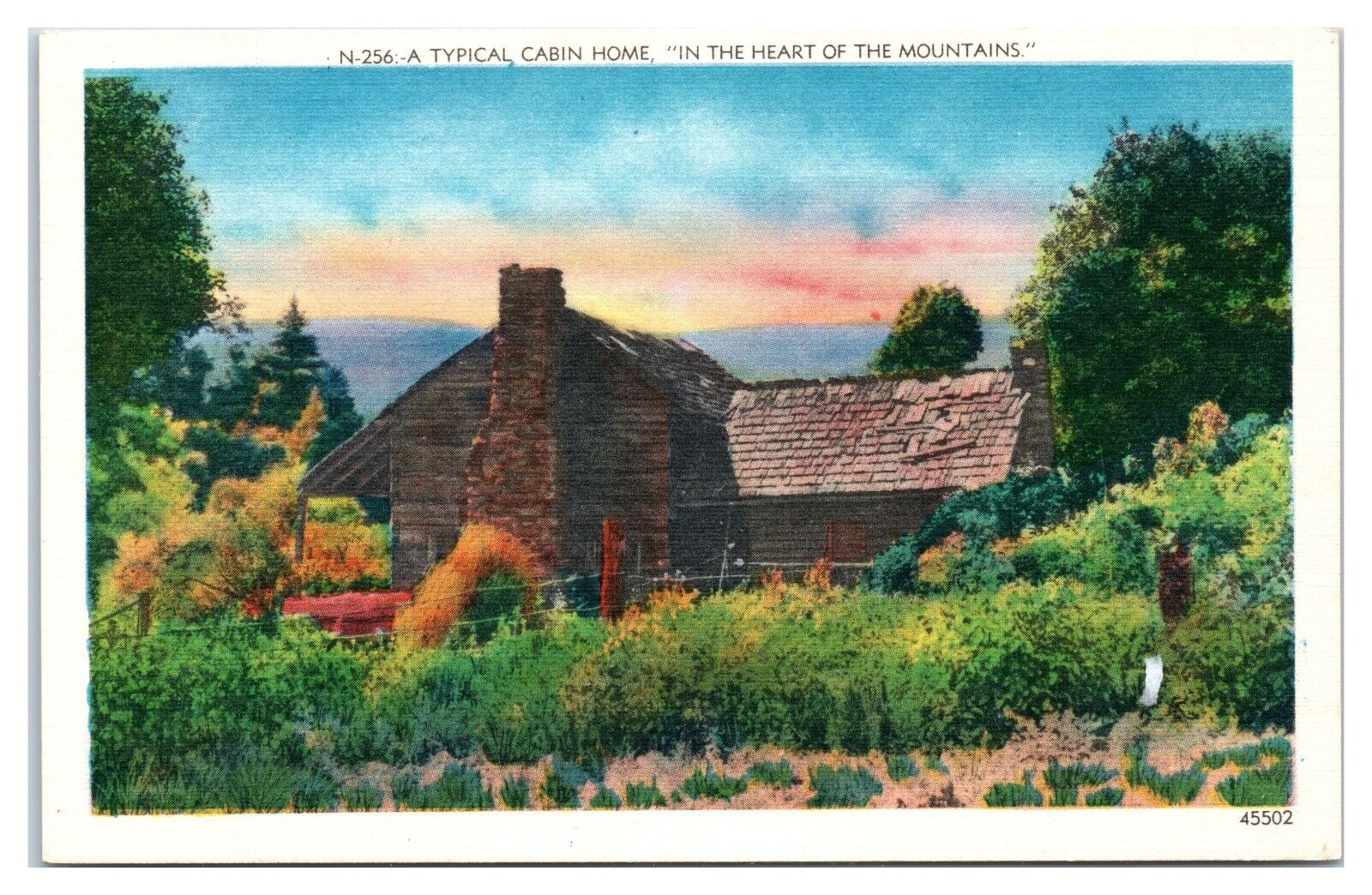 Postcard - Typical Cabin Home the Heart of the Mountains Asheville Postcard Co.
