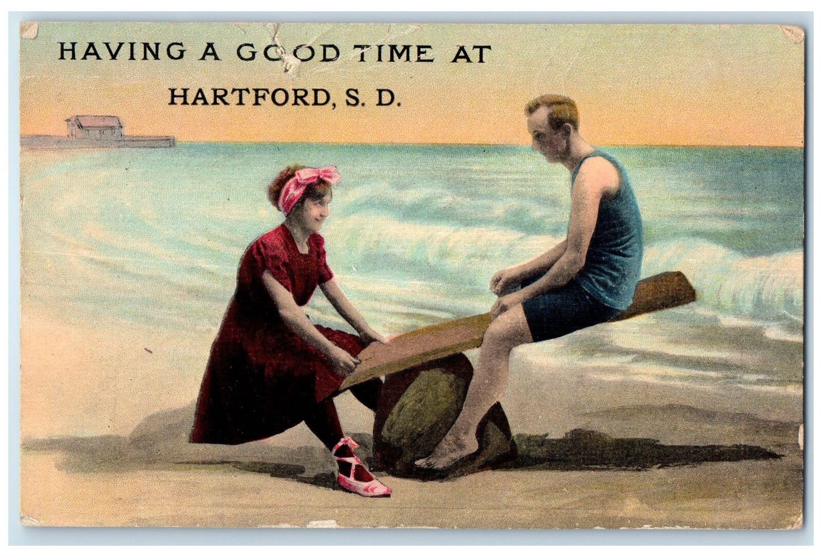 c1950\'s Having A Good Time Beach Shoreline At Hartford South Dakota SD Postcard