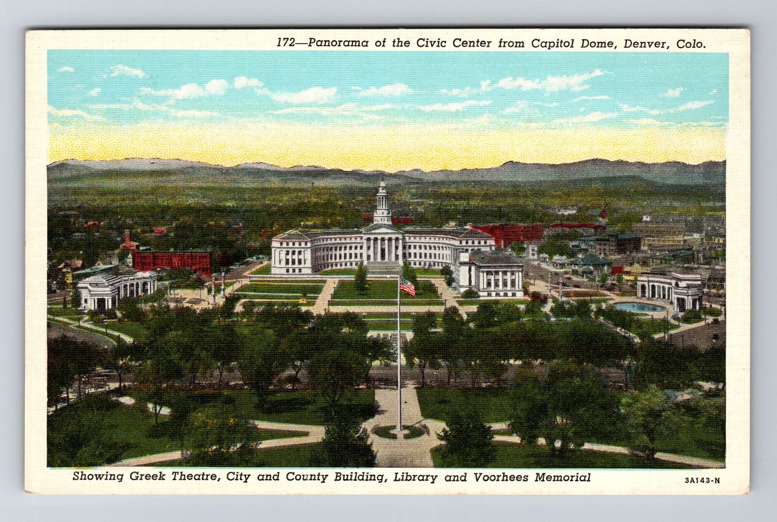 Denver CO-Colorado, Panorama Of The Civic Center, Aerial Vintage Postcard