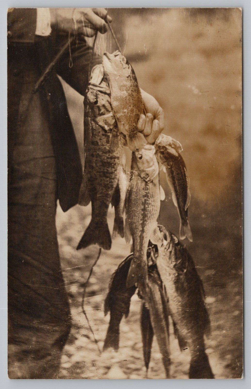 RPPC Man Holding Fish on a Line c1920 Real Photo Postcard