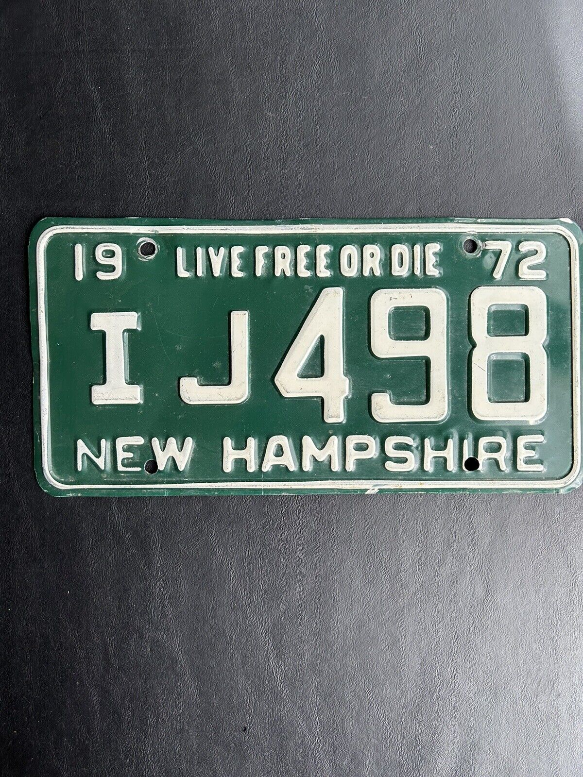 1972 New Hampshire License Plate IJ 498 Live Free Or Die Slogan