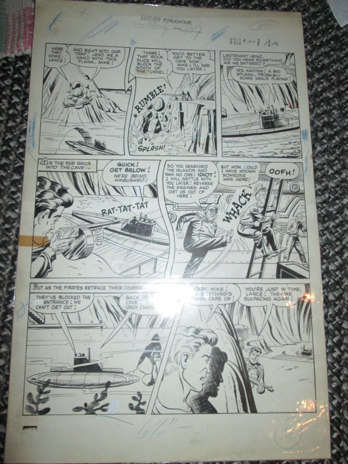 Whiz Comics 137 ORIGINAL PAGE ART Lance O\'Casey v Seal Pirates Poachers 1951 B&W