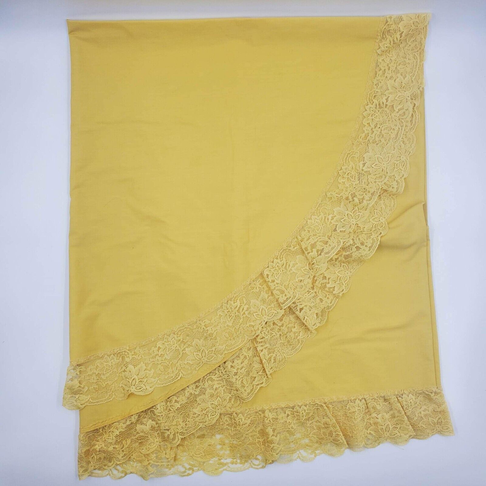 Solid Mustard Yellow Oval Tablecloth with Lace Trim 100x60\
