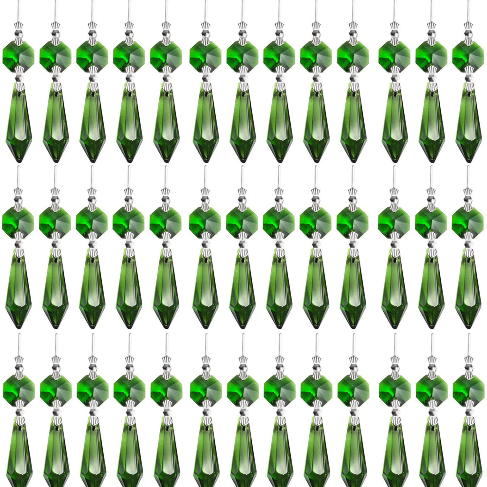 40Pack Chandelier Lamp Clear Crystal Icicle Prisms Bead Hanging Green Pendants