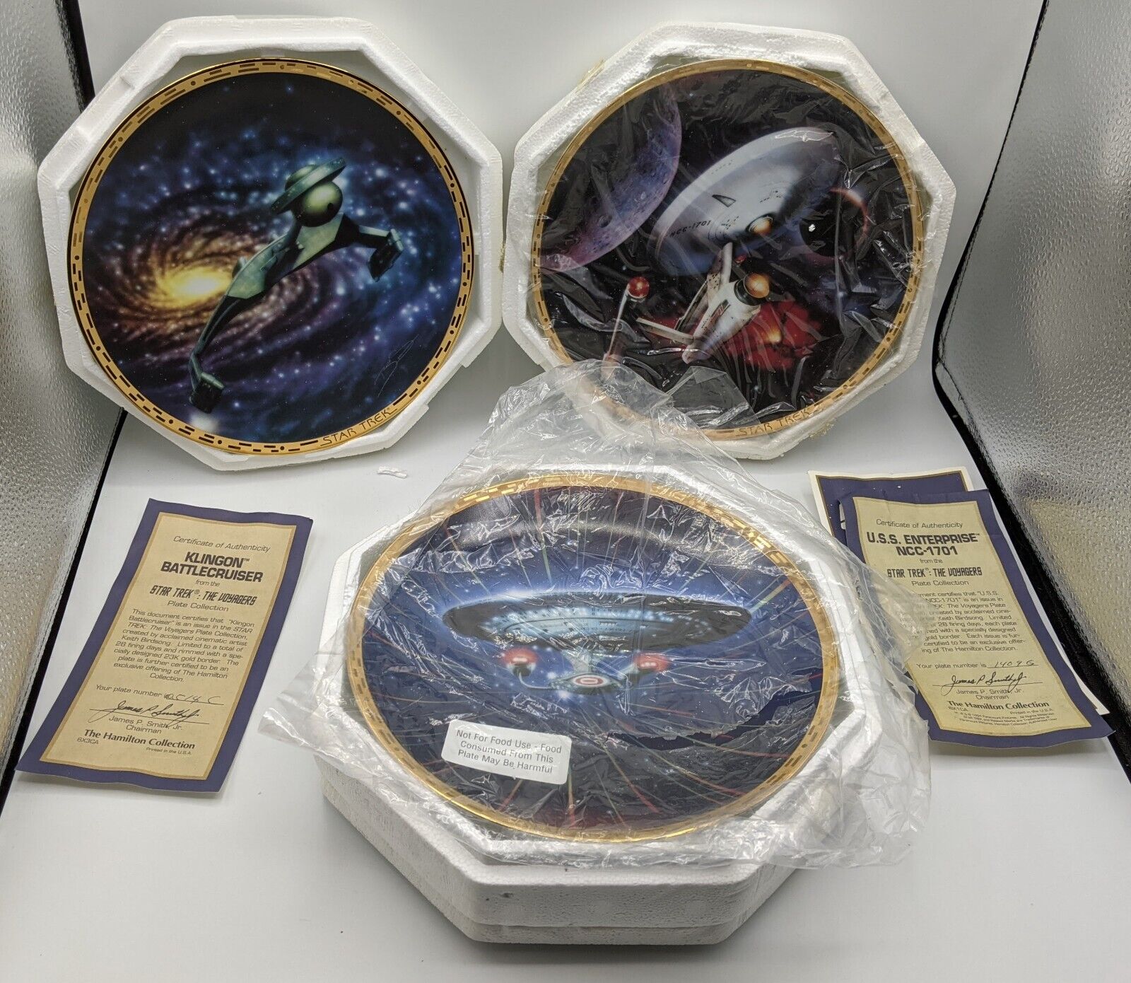 Set Of 3 Hamilton Collection Star Trek Ships Collector\'s Plates 1994 New