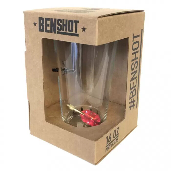 Original BenShot Pint Glass w/ Real Dart Groomsmen Unique Man Gift 