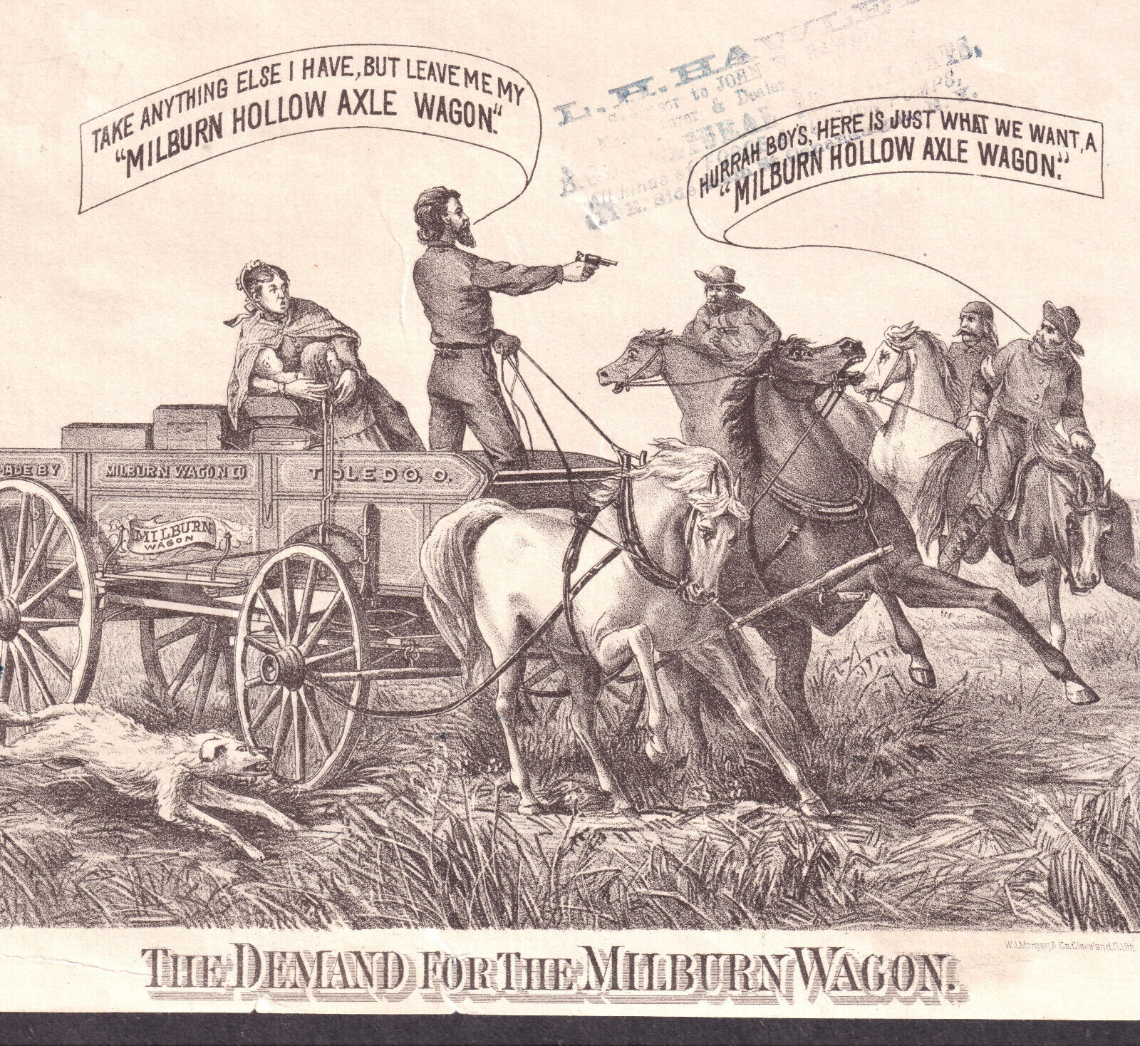 Milburn Wagon 1883 Wild West Cowboy Bandits Farm Horse Canandaigua NY Trade Card