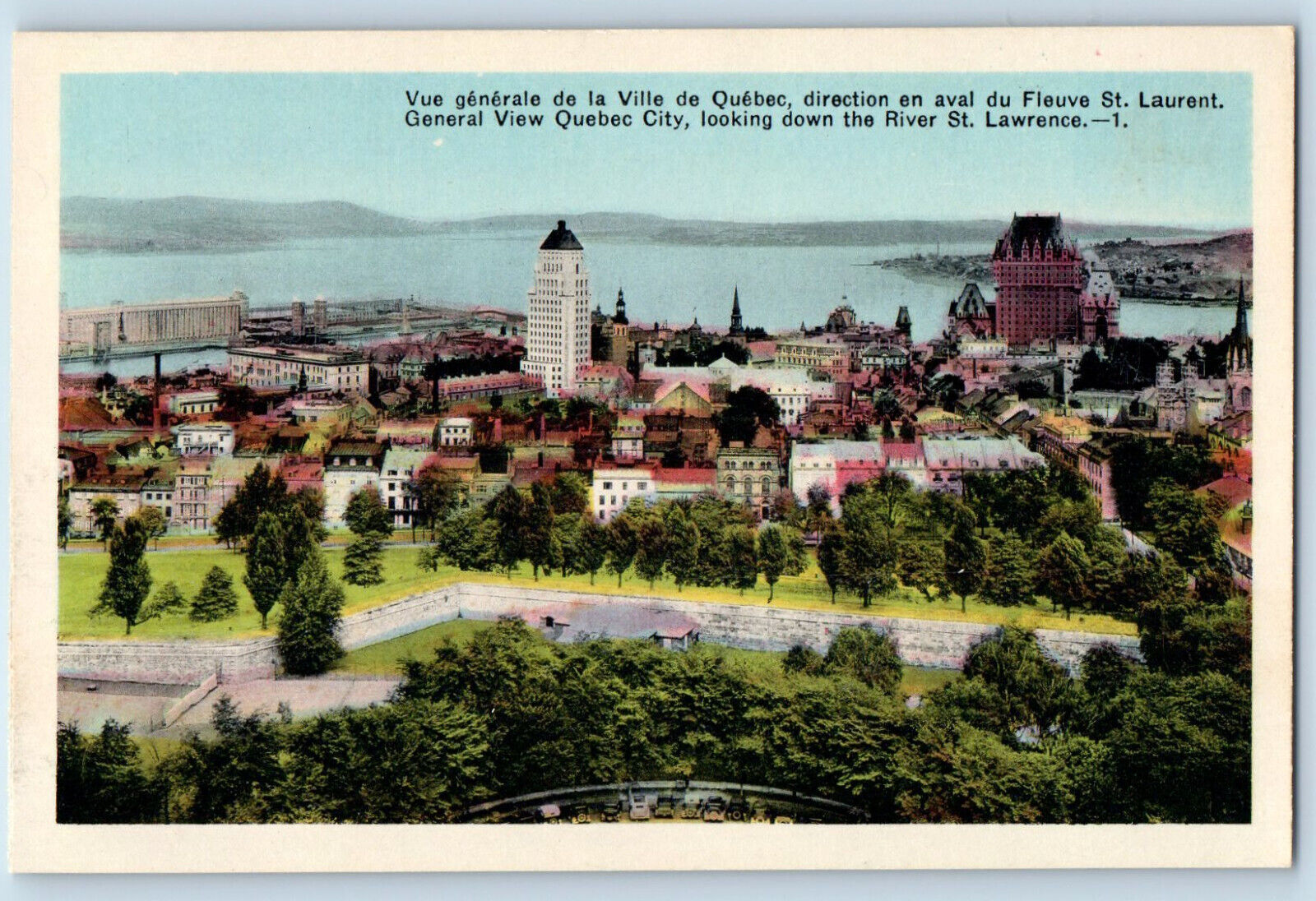 Quebec Canada Postcard General View Quebec City Looking Down The River c1930\'s