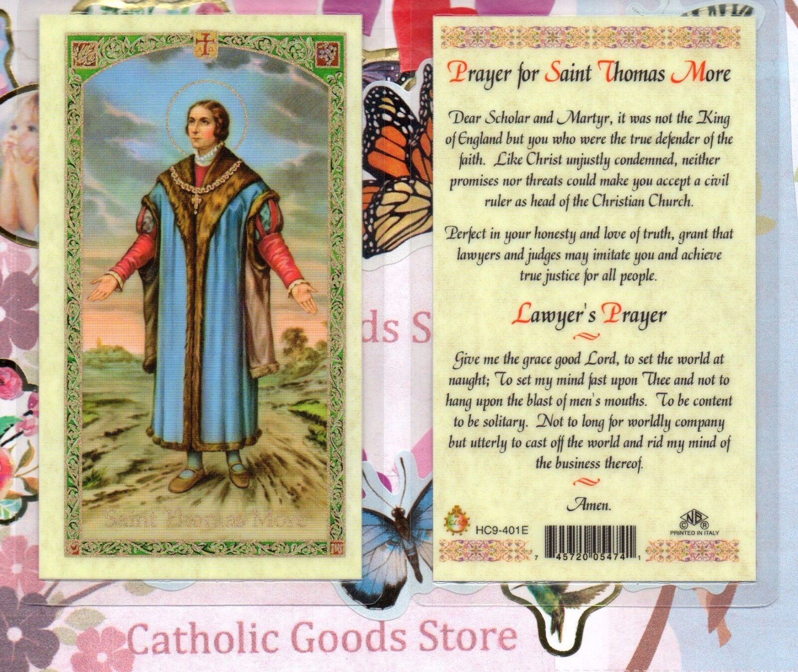 St. Saint Thomas More - Prayer for & Lawyer\'s Prayer - Laminated  Holy Card