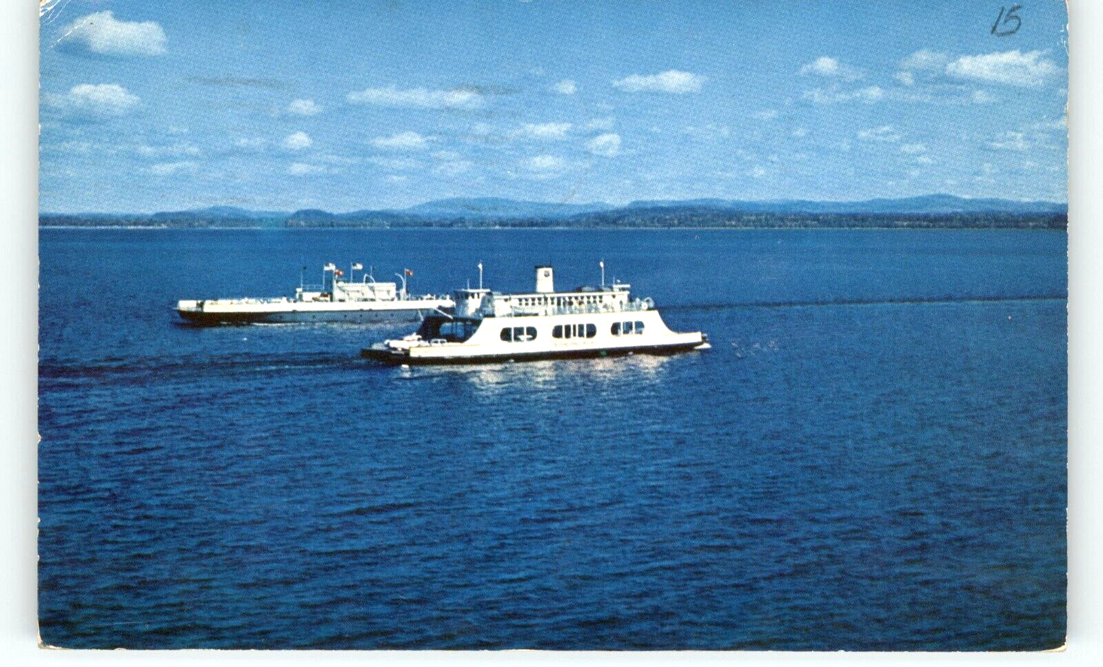 Postcard - M. V. Valcour and M. V. Adirondack Ferry Crossing Ferries - NY VT