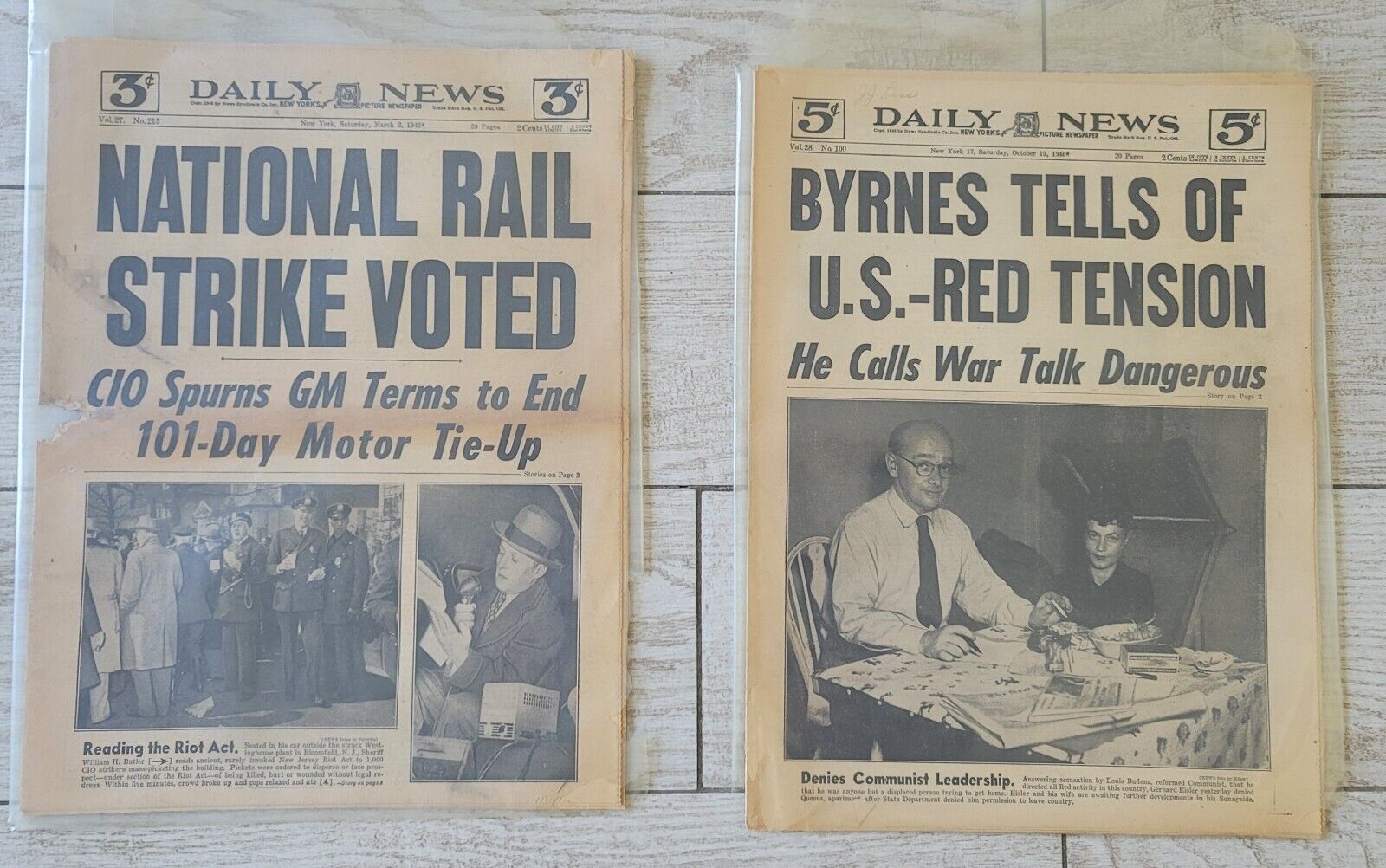 Vintage Set of 2 Complete New York Daily News Newspapers 3/2/46 & 10/19/46