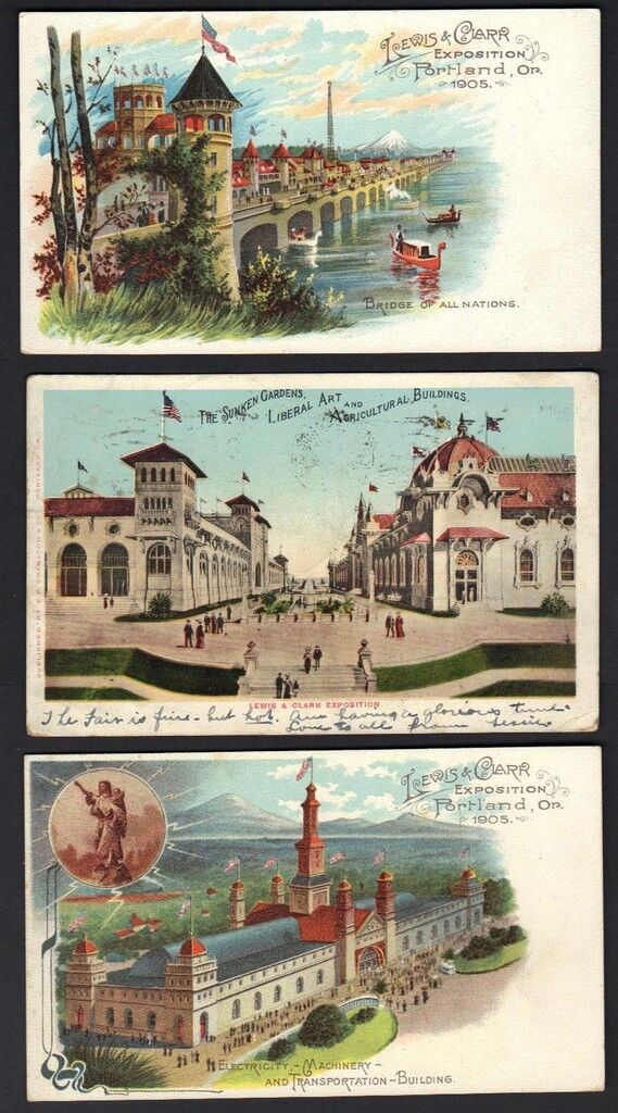 US 1905 LEWIS & CLARK EXPOSITION SIX OFFICIAL POST CARDS THREE COLOR THREE B&W
