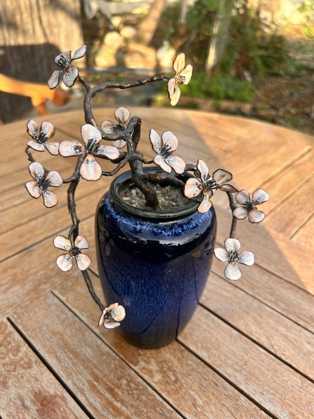 10” Vintage Bovano Of Cheshire Enamel Flower Sculpture Bonsai Tree Enamel Copper